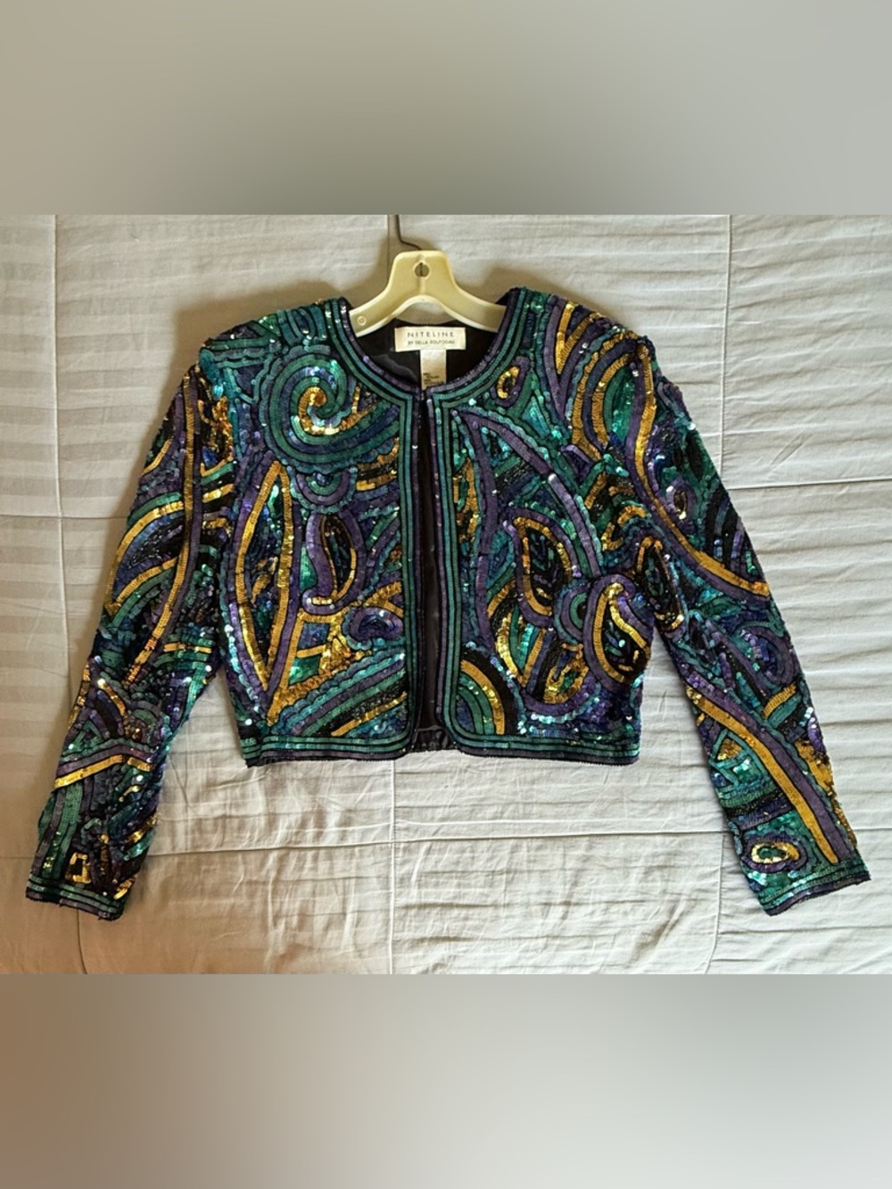 Niteline Multicolor Sequin Cropped Blazer in Green, Blue, Purple & Gold